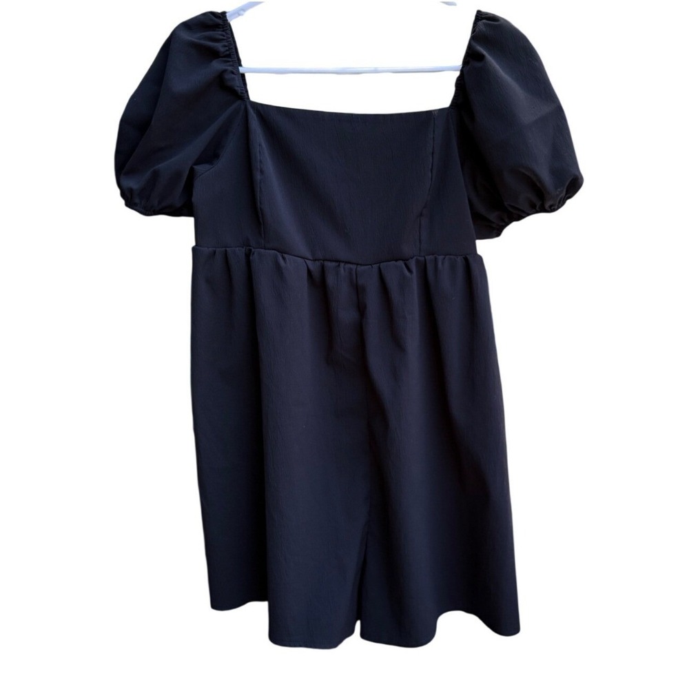 SHEIN Black Puff Sleeve Romper Square Neck Smocked Back Babydoll Size L 8/10